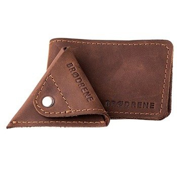Skórzany zestaw portfel i bilonówka BRODRENE SW02 + CW01 ciemnobrązowy