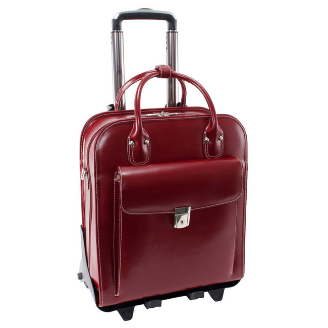 Skórzana torba damska na laptopa 15,6" z odpinanym wózkiem Mcklein La Grange czerwona