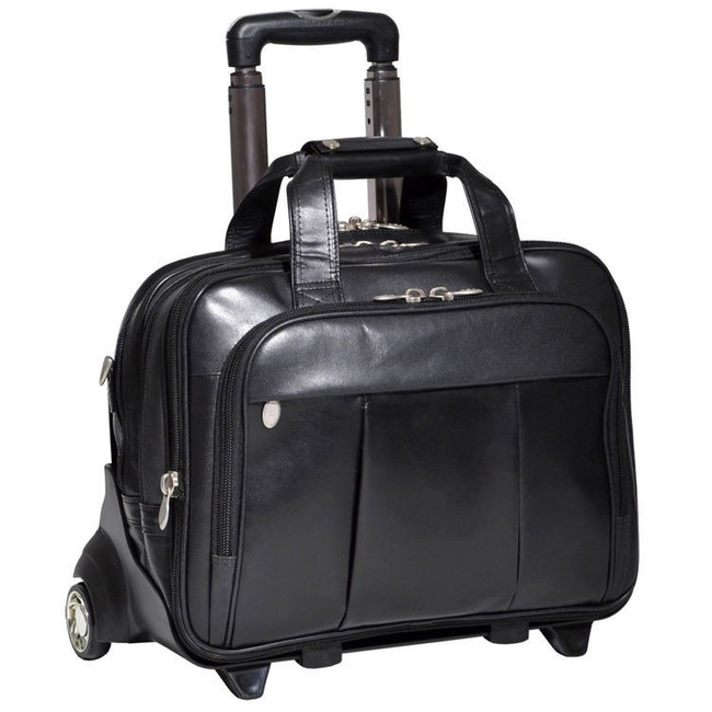 Skórzana torba podróżna na laptopa 17" z odpinanym wózkiem Mcklein Damen 80715 czarna