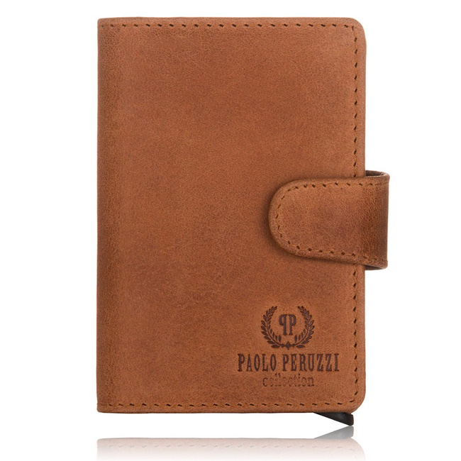 Skórzany portfel męski koniakowy RFID Paolo Peruzzi RFID IN-69-CG
